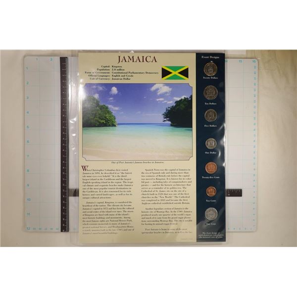 JAMAICA 7 COIN UNC SET ON LARGE INFO CARD IN