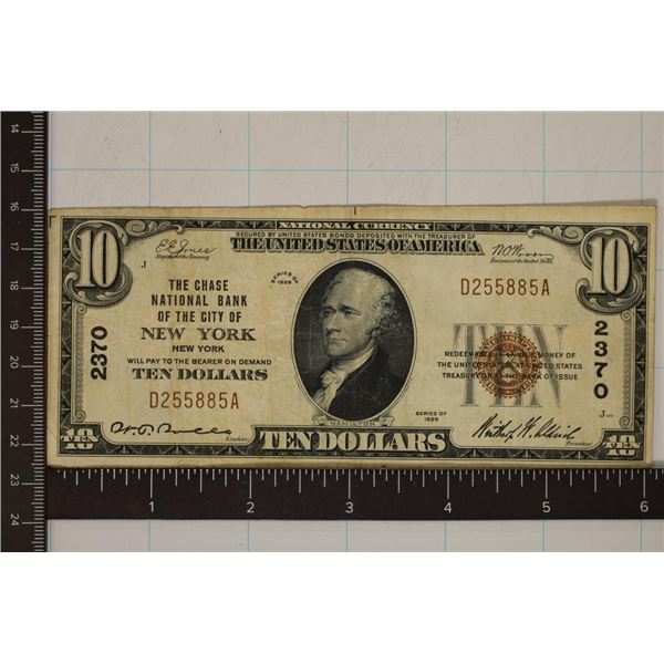 1929 US $10 NATIONAL CURRENCY BROWN SEAL CHASE