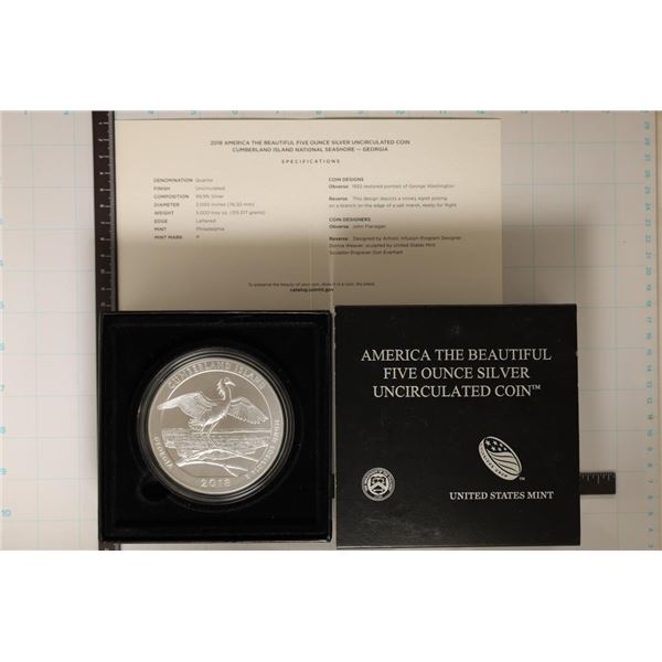 5 TROY OZ SILVER 2018-P CUMBERLAND ISLAND NATIONAL