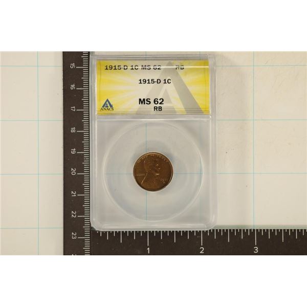 1915-D LINCOLN WHEAT CENT ANACS MS62RB