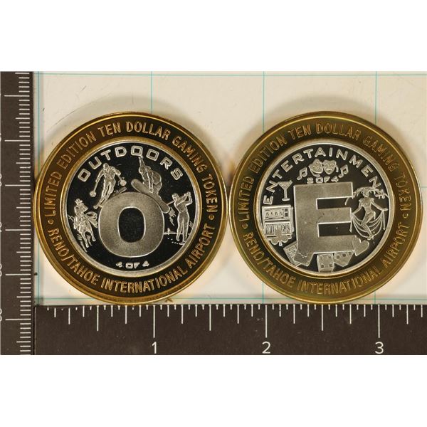 2 CASINO $10 SILVER TOKENES: RENO TAHOE