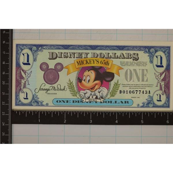 1993 DISNEY ONE DOLLAR CU COLORIZED BILL MICKEYS