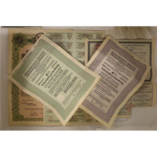 4 VINTAGE FOREIGN STOCK CERTIFICATES WITH PAYMENT