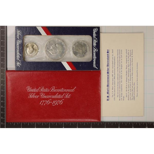 1976 US SILVER 3 COIN BICENTENNIAL UNC SET IN