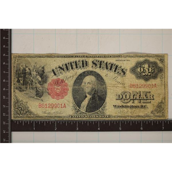 1917 US $1 LARGE SIZE RED SEAL NOTE "SAWHORSE"