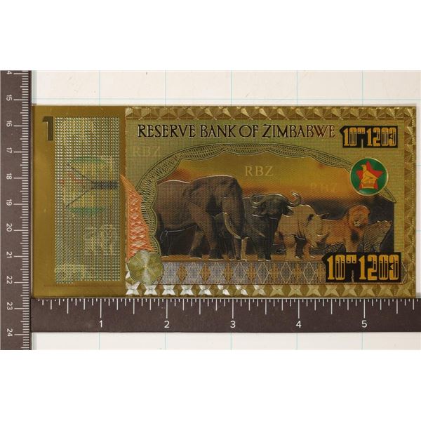 GOLD FOIL ZIMBABWE 1 QUADRINGENTILLION BILL WITH
