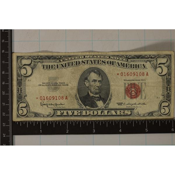 1963 US $5 RED SEAL STAR NOTE