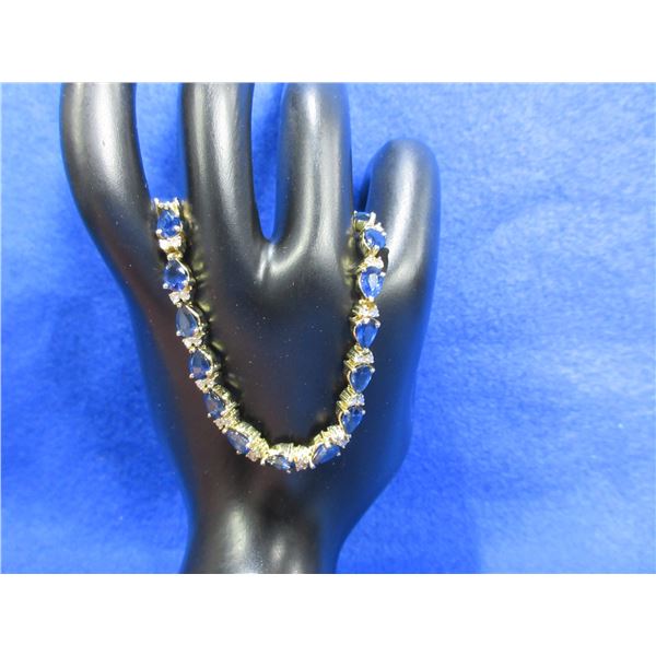 Tennis Bracelet 14K Gold with Diamonds & Sapphires - 7 inch