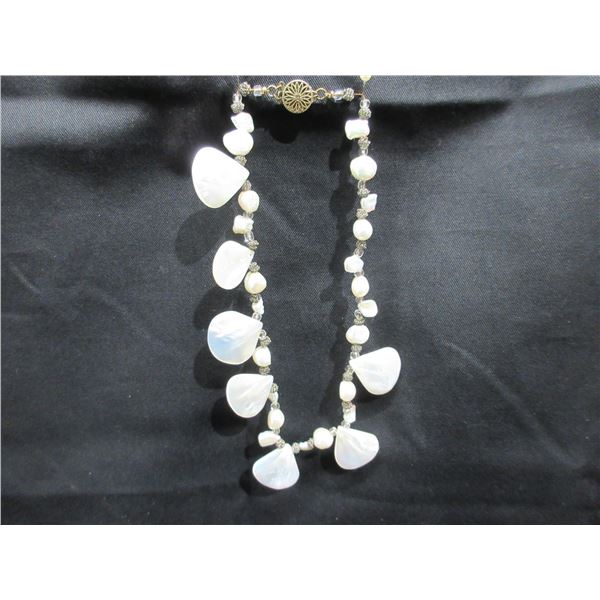 Pearl and Mother of Pearl Shells Necklace with Sterling Clasp