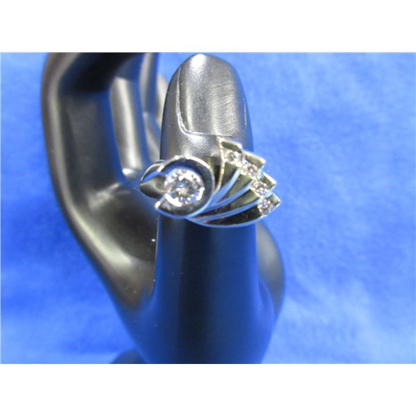 Fancy Diamond Ring 14K White & Yellow Gold with 5 Diamonds