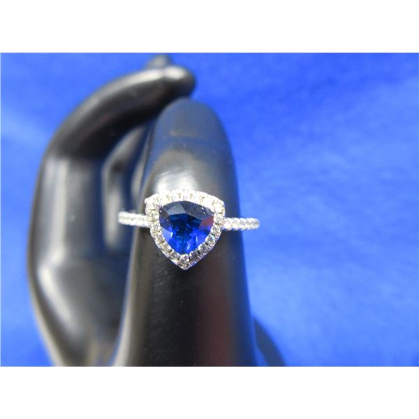 Lady's Sterling (.925) Silver Ring with Blue Stone & Crystals