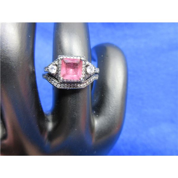 Lady's Sterling (.925) Silver Black Colored 2 Ring Set