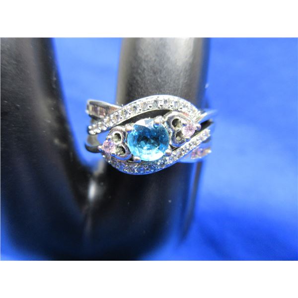 Lady's Sterling (.925) Silver Ring with Blue Stone & Crystals