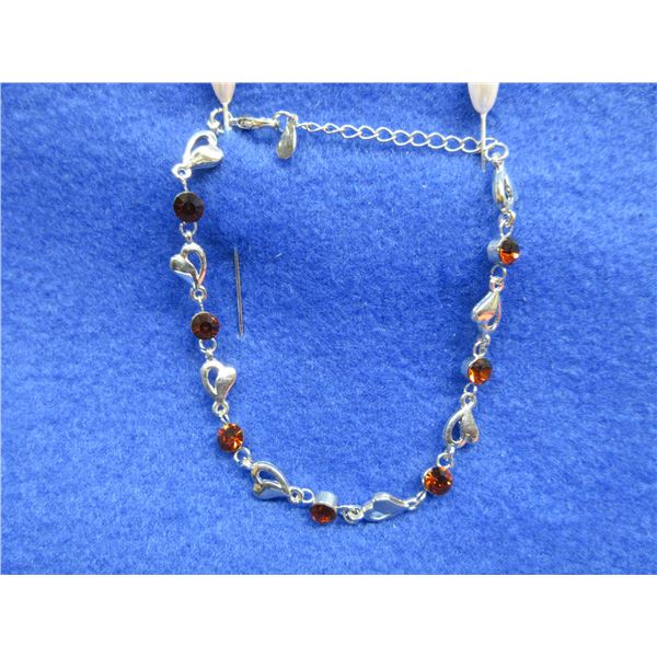 Bracelet with Brownish Colored Stones - 8 Inch - No Markings