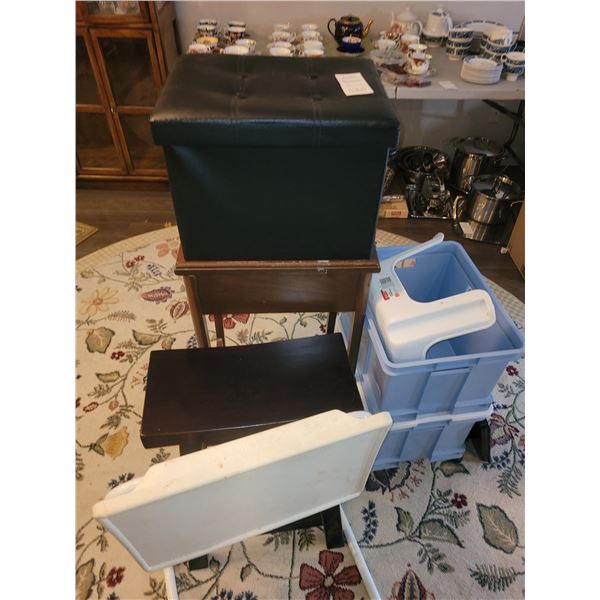 Table, Stools, Storage A