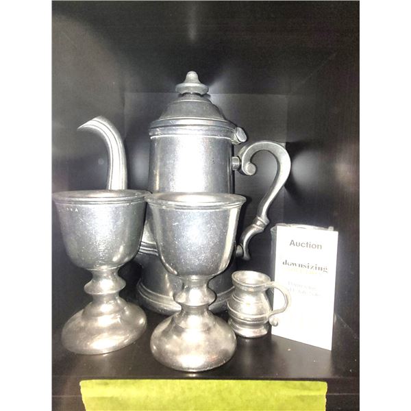 Pewter Pitcher, goblets A