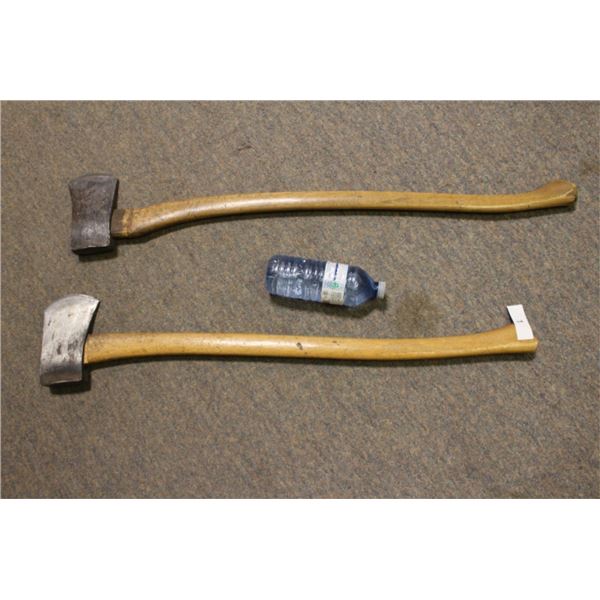 2 axes with wooden handles