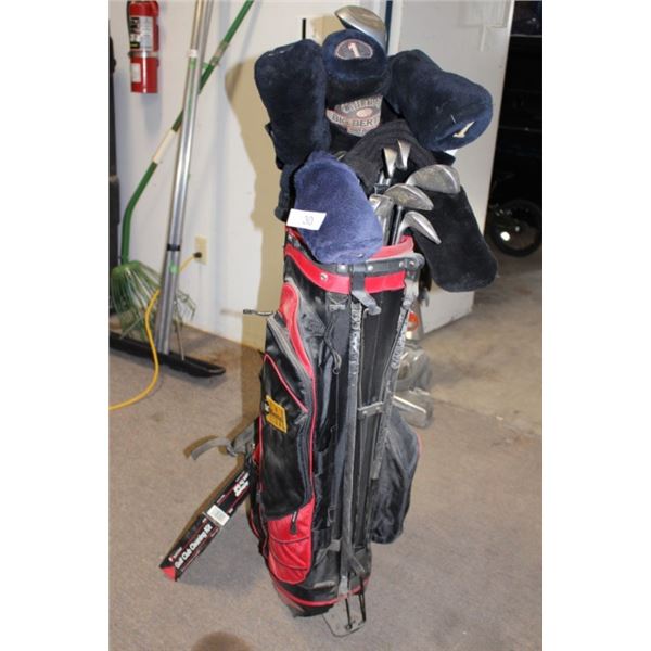 Right handed golf clubs in bag with cleaning kit