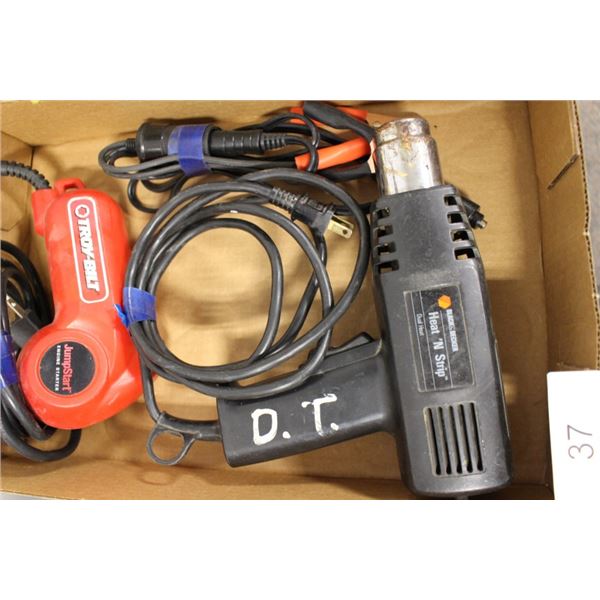 Heat gun, cigarette lighter booster cables, Jump