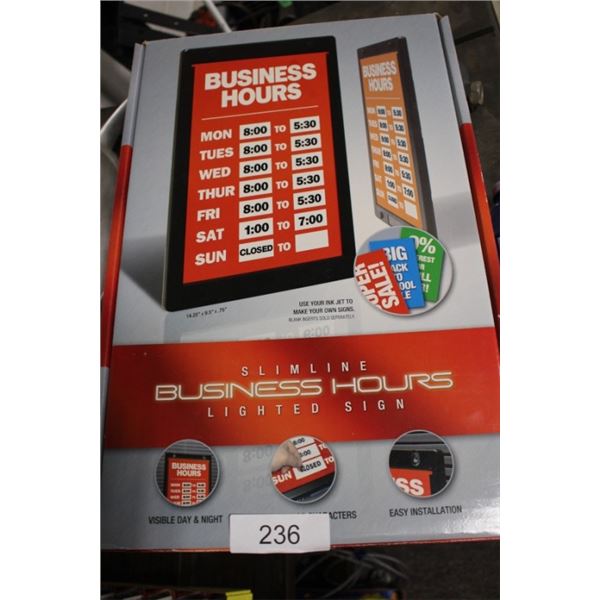 Business Hours lighted sign