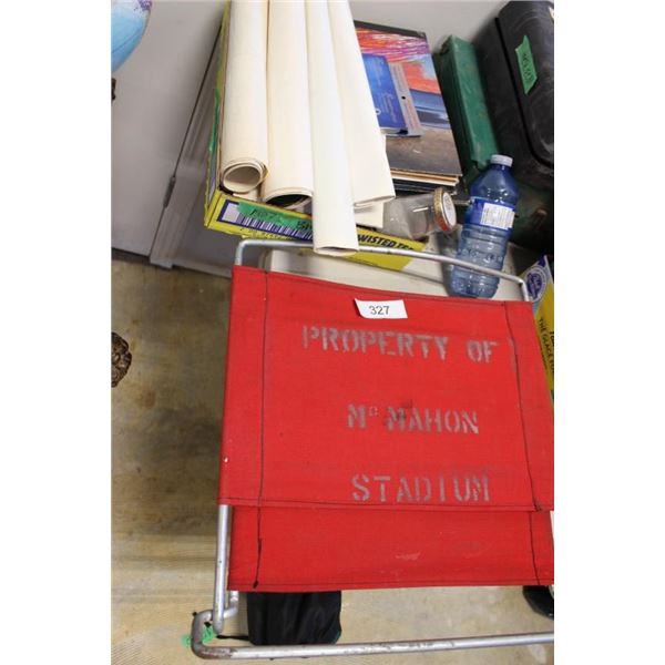 Stadium folding comfort chair, wall map, posters,