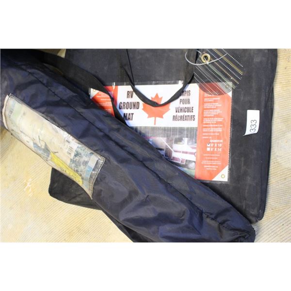 RV ground mat 8' x 18', camp chair in bag