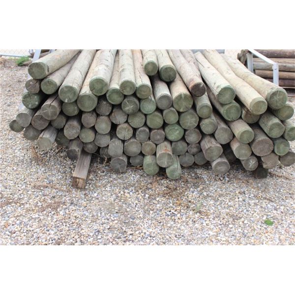 Approximately 70 pcs wooden fence posts 6' High