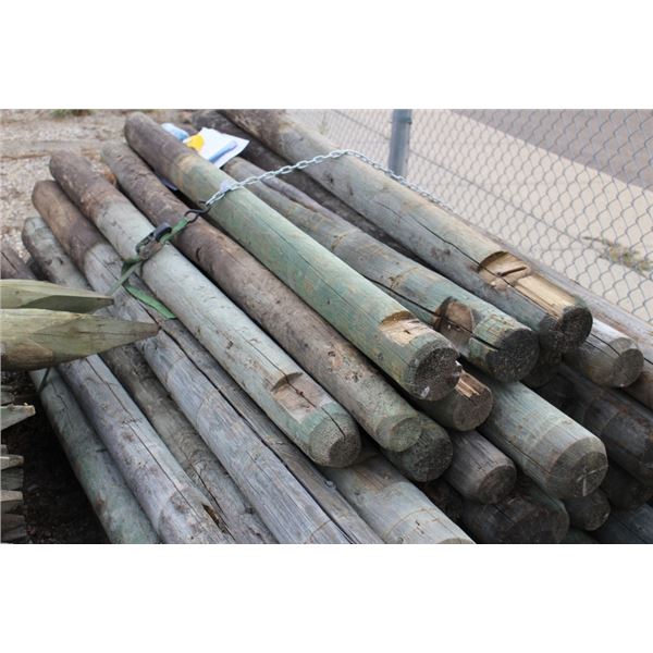 Approximately 50pcs of wooden fence posts 6' High