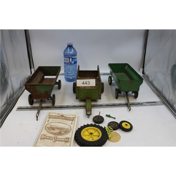 2 John Deere Trailers Model Toys and 1 Nylint Trar
