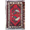 Image 1 : 100% hand made Iranian throw carpet "Hamdan" with peacocks on red background with highlights of oran