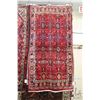 Image 1 : 100% hand made Iranian wool carpet "Kurdish" with red background, geometric design and highlights of