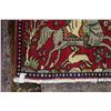 Image 2 : 100% hand made Iranian wool carpet "Tabriz" with cranberry background and hunt scene with two mounte
