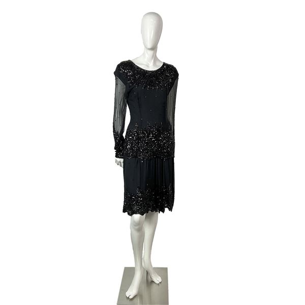Nite Line Sequined Black Cocktail/Evening Long Sleeve Dress