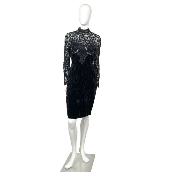 Original Suzarila Black Beaded Silk & Velvet Cocktail Dress