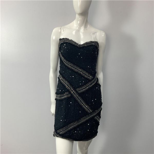 Fabrice Couture Black Sequins & Beads Bustier Evening Dress