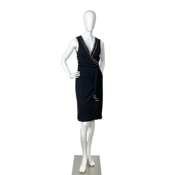 Vintage Black Rhinestones Evening Sleeveless Sheer Dress