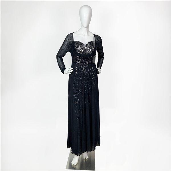 Vicky Tiel Black and Silver Sequined Evening Dress