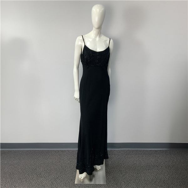 Carmen Marc Valvo Black Beaded Dress with Sheer overlay