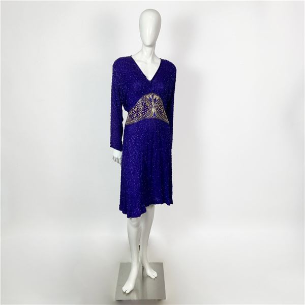 Original Judith Ann Purple Silk Beaded Evening Dress