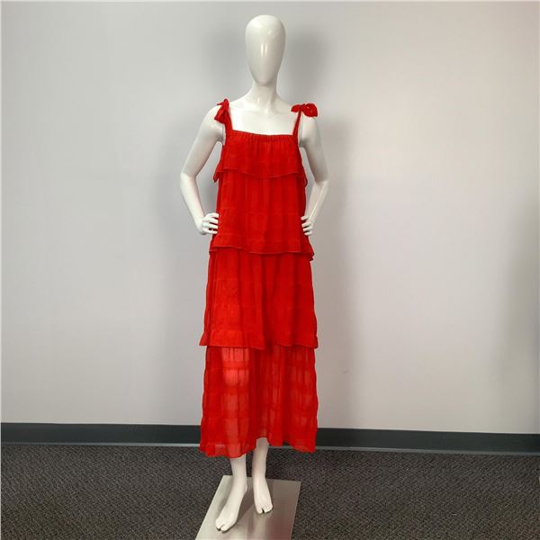 Piplette by Alice Ritter Long Tiered Sleeveless Red Dress