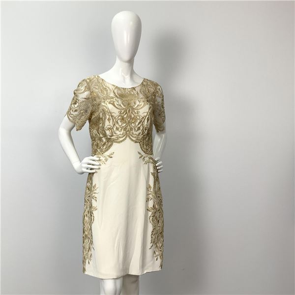 Original Machesa Note Embroidered Lace Silk Cocktail Dress