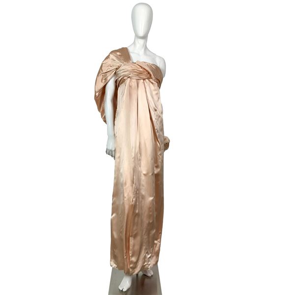 Jacqueline de Ribes Peach Silk One Shoulder Evening Dress