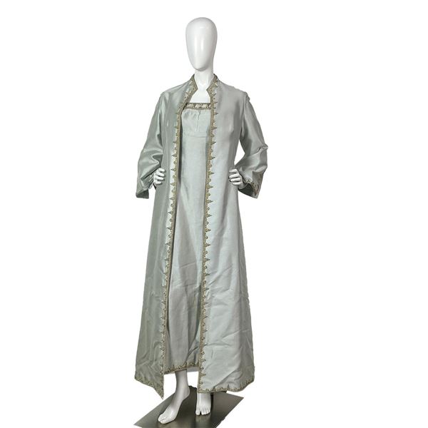 2Pc Embroidered Silk Caftan & Matching Sleeveless Dress