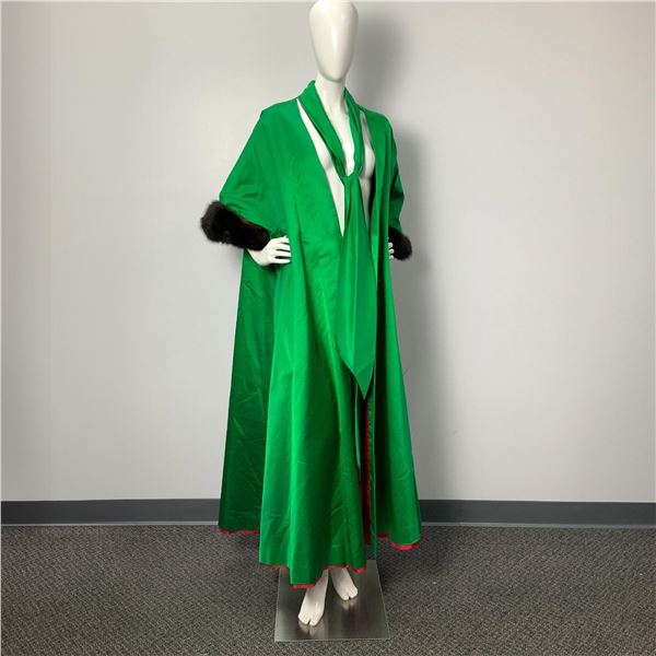 Green Satin Cape with Fur Cuffs