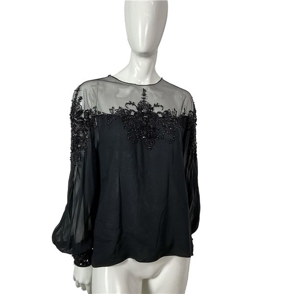 Black Tie Oleg Cassini Neiman Marcus Black Silk Sequin Top