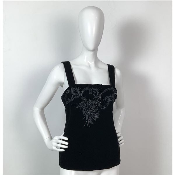 Original Vintage Natori Beaded Black Velvet Camisole