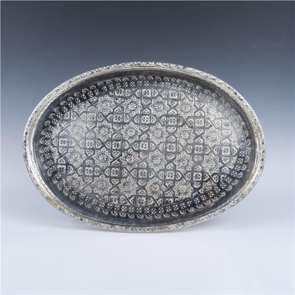 Oval Silver Plated Etched Tray