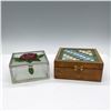 Image 1 : 2pc Decorative Textured Glass and Wooden Vanity Boxes