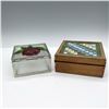 Image 4 : 2pc Decorative Textured Glass and Wooden Vanity Boxes