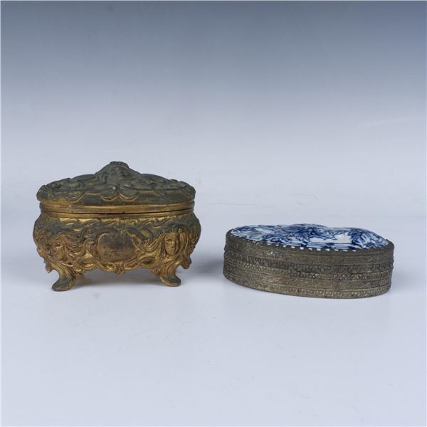 2pc Ornate Vintage Metal Boxes